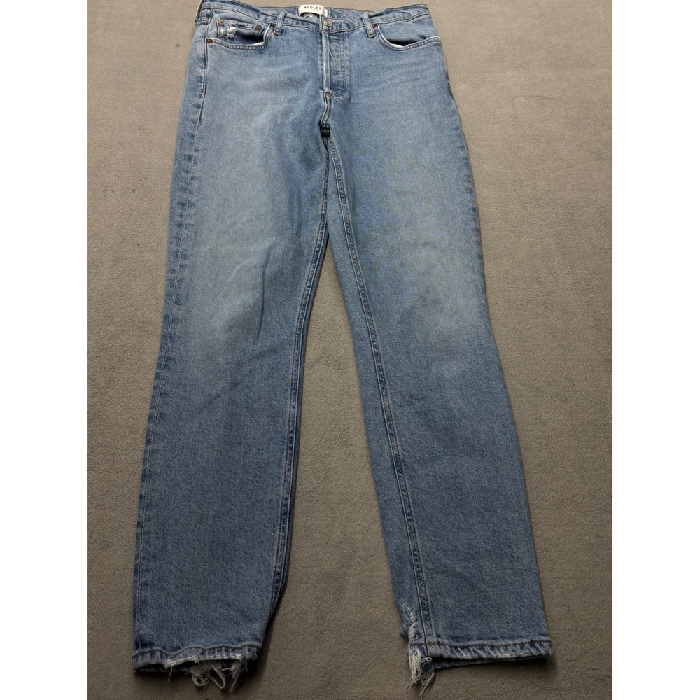AGOLDE Nico High Rise Slim Straight Jeans Light Blue Distressed 28 A093E-3002